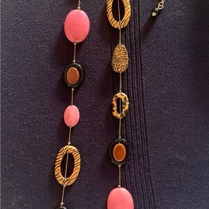 Chico's Gold and Pink Necklace with Chunky Chain